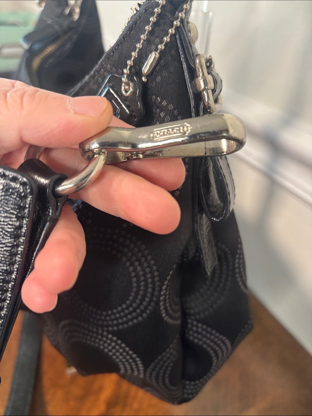 Coach Madison Dotted Op Art Black Signature Hobo Bag w/crossbody strap - Picture 5 of 16
